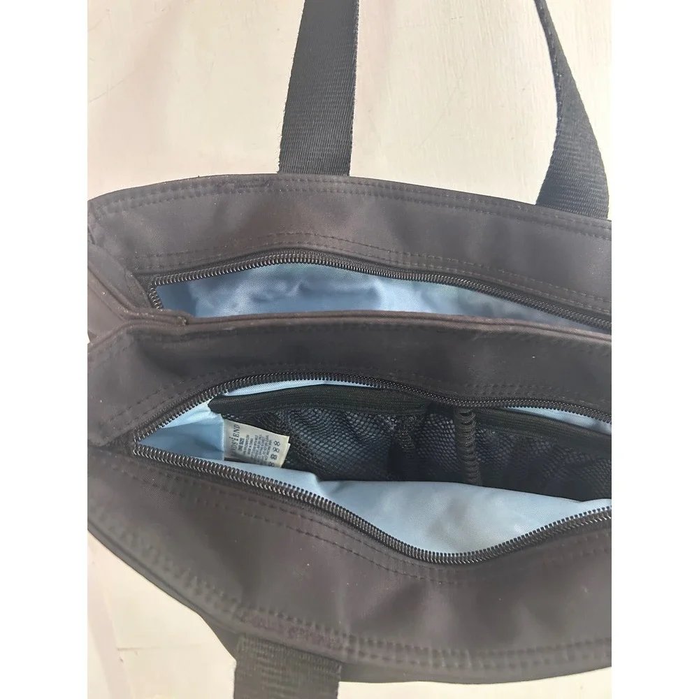 Lands End Tote Bag OS Black Nylon Zip Double Compartment Women